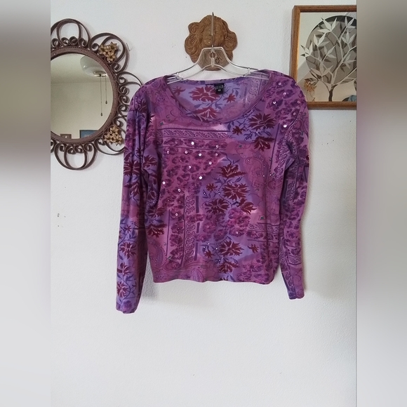 NO BRAND EMBELLISHED PURPLE LONG SLEEVE TOP, MEDIUM - Picture 3 of 4